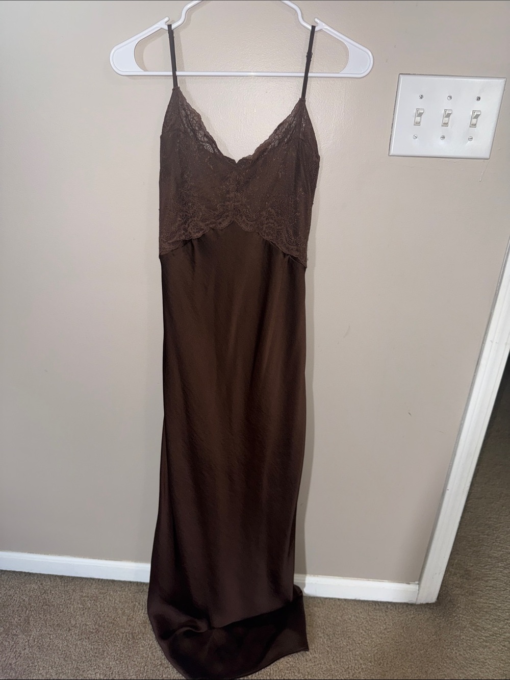 Abercrombie & Fitch Brown Lace-Trim Maxi Slip Dress